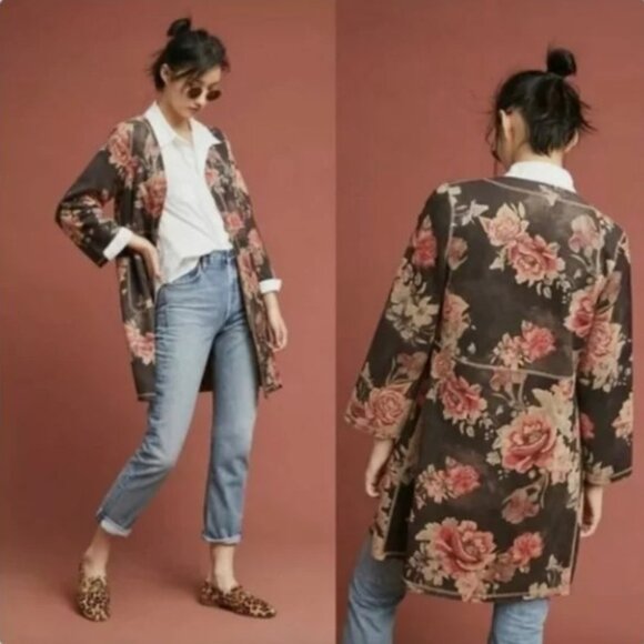 ANTHROPOLOGIE Open Front Rose Kimono Jacket - Picture 8 of 11